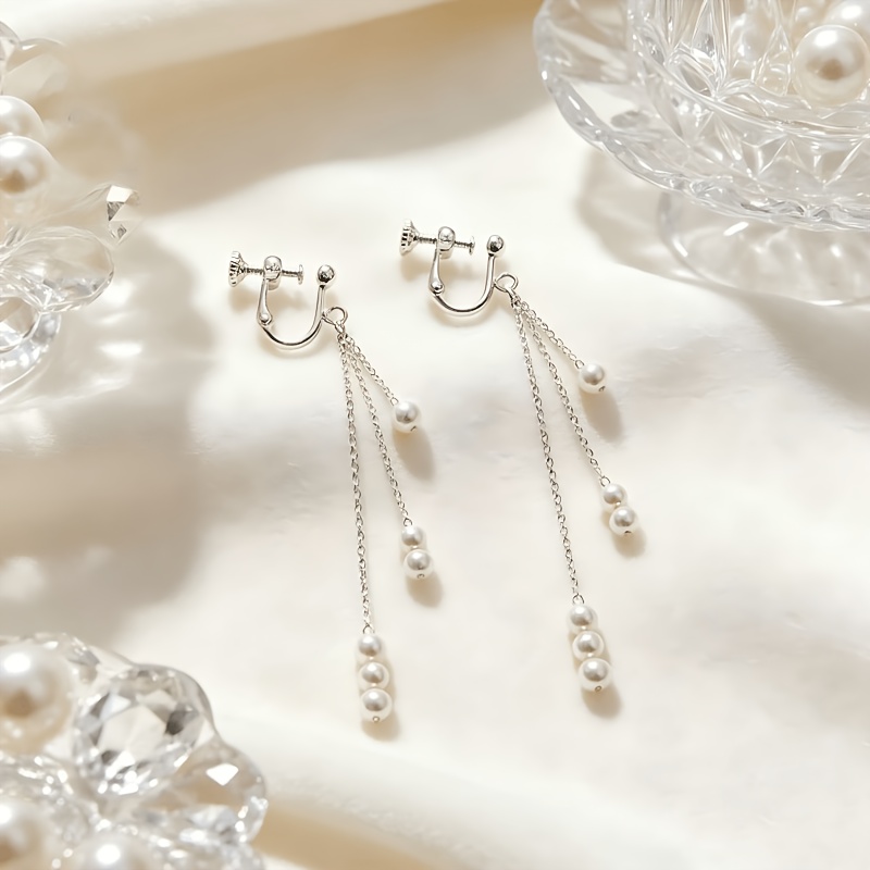 Women's Elegant Tassel Beaded Clip-On Earrings, Party Ready
